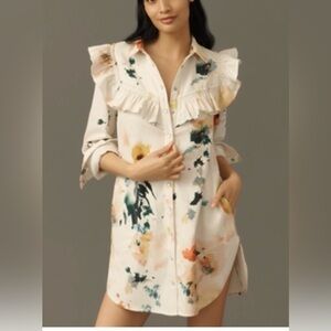 NWT Pilcro Watercolor Floral Ruffle Shirt Dress